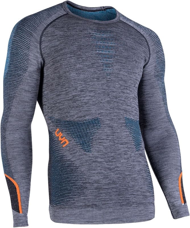 UYN Ambityon Baselayer Shirt Longsleeves Black Melange/Atlantic/Orange Shiny - L/XL
